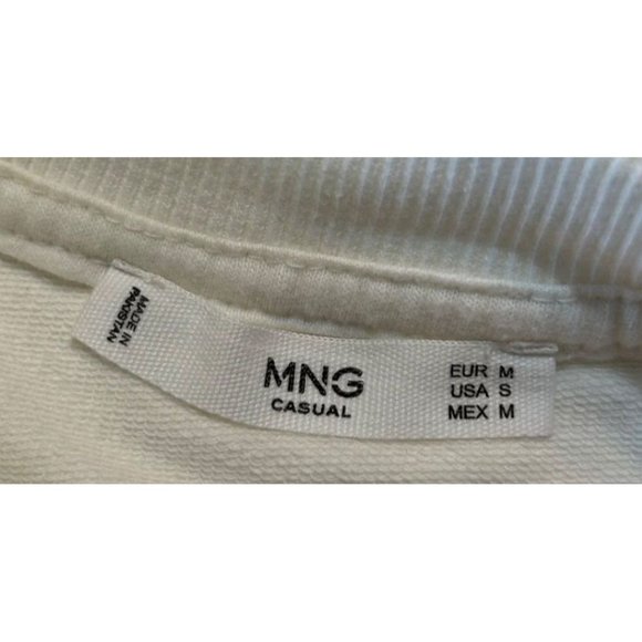 Women's Mng Crop Top Size Small Ivory Long Sleeve Crew Neck Ribbed Cuffs - Picture 4 of 7